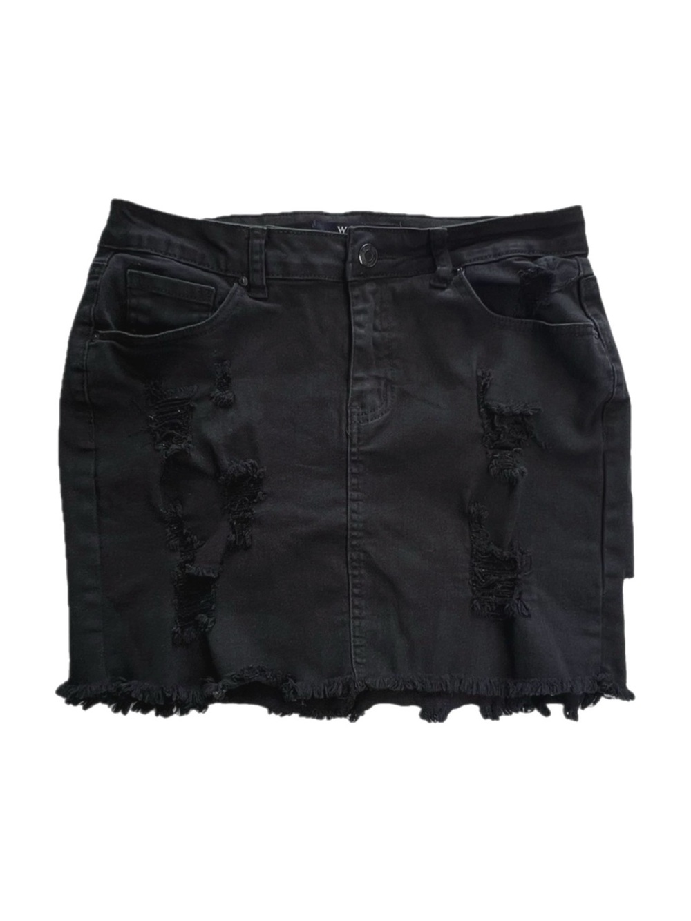 Wax Jean Mini Skirt Denim Raw Frayed Hem Distressed Ripped Y2K Black Medium M